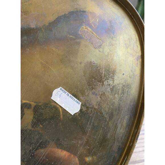 Antique Brass Oval Planter With Lion Head Porcelain Delft Handle Blue And White - Picture 5 of 9